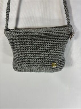 Gray with silver shimmer Crochet Shoulder Bag by The Sak